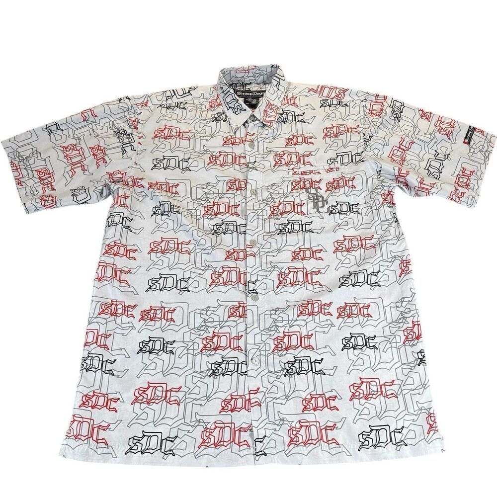 Vintage 90s Snoop Dog Sz XL Monogram Logo Button AOP Shirt Streetwear Style HTF